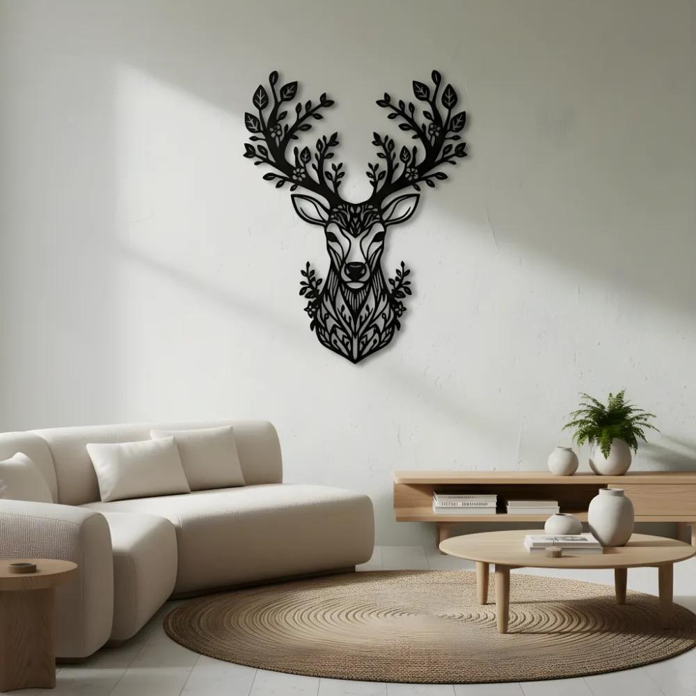 Floral Deer Metal Wall Art – Forest Spirit Buck, Rustic Living Room Decor — 9