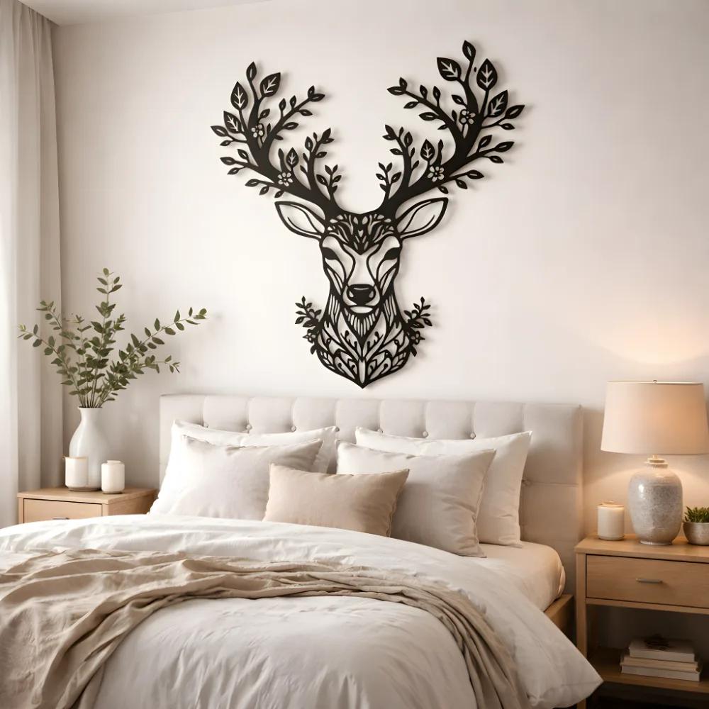 Floral Deer Metal Wall Art – Forest Spirit Buck, Rustic Living Room Decor — 10