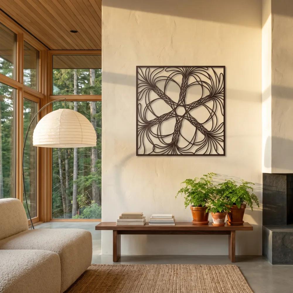 Abstract Floral Line Metal Wall Art – Petal Current, Modern Living Room Decor