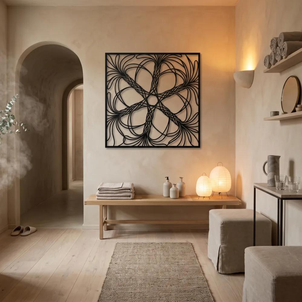 Abstract Floral Line Metal Wall Art – Petal Current, Modern Living Room Decor — 8