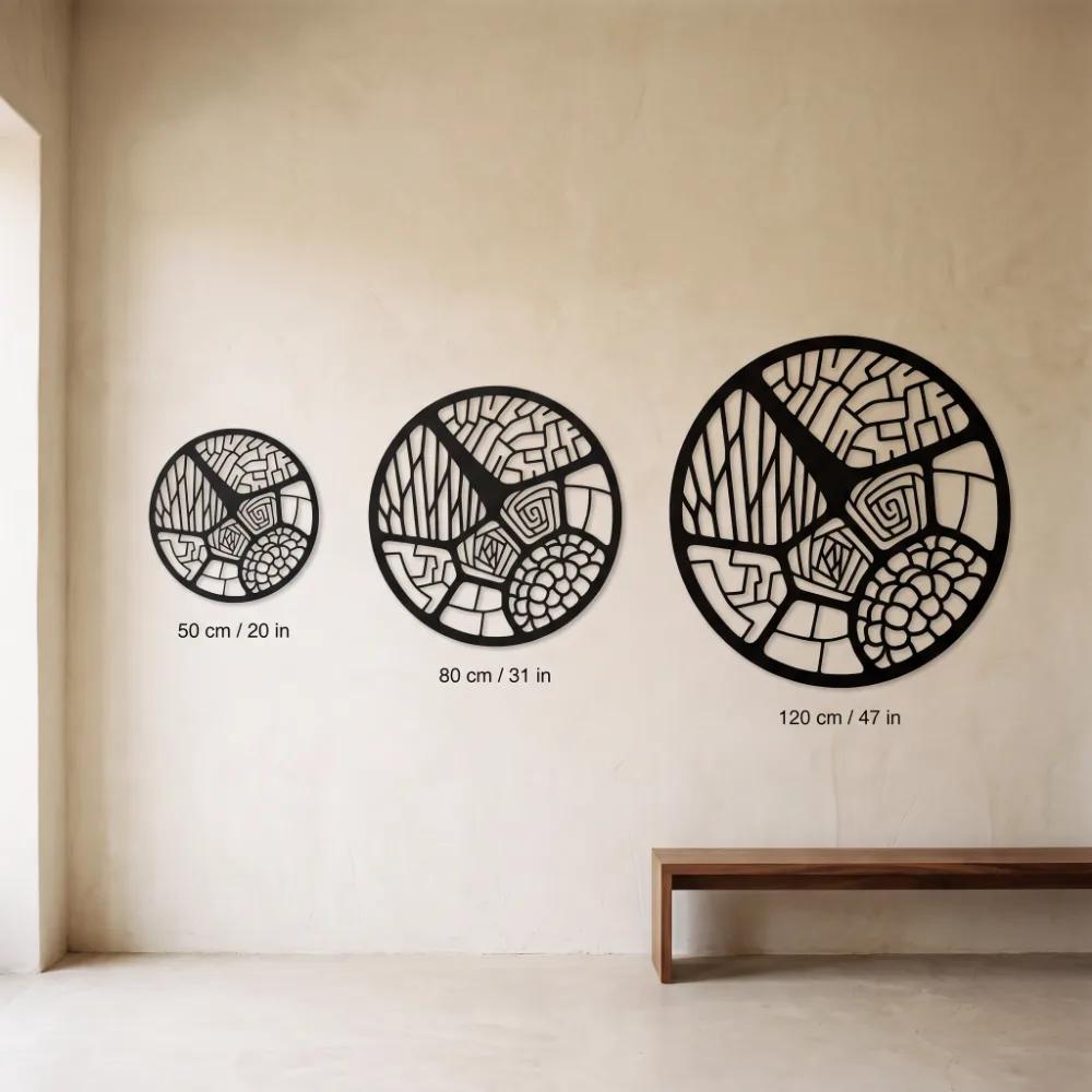 Round Mosaic Metal Wall Art – Woven Terrain, Organic Textile Pattern Living Room Decor — 10