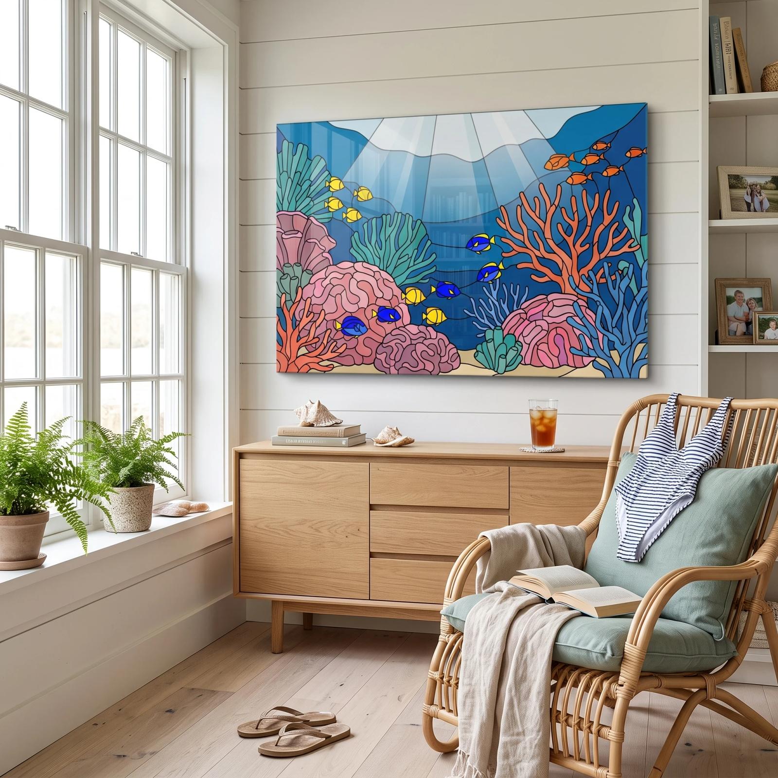 Coral Reef Glass Wall Art Stained Underwater Ocean Glass Wall Decor