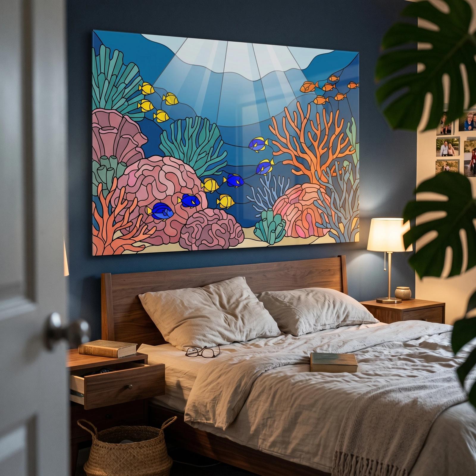 Coral Reef Glass Wall Art Stained Underwater Ocean Glass Wall Decor — 2