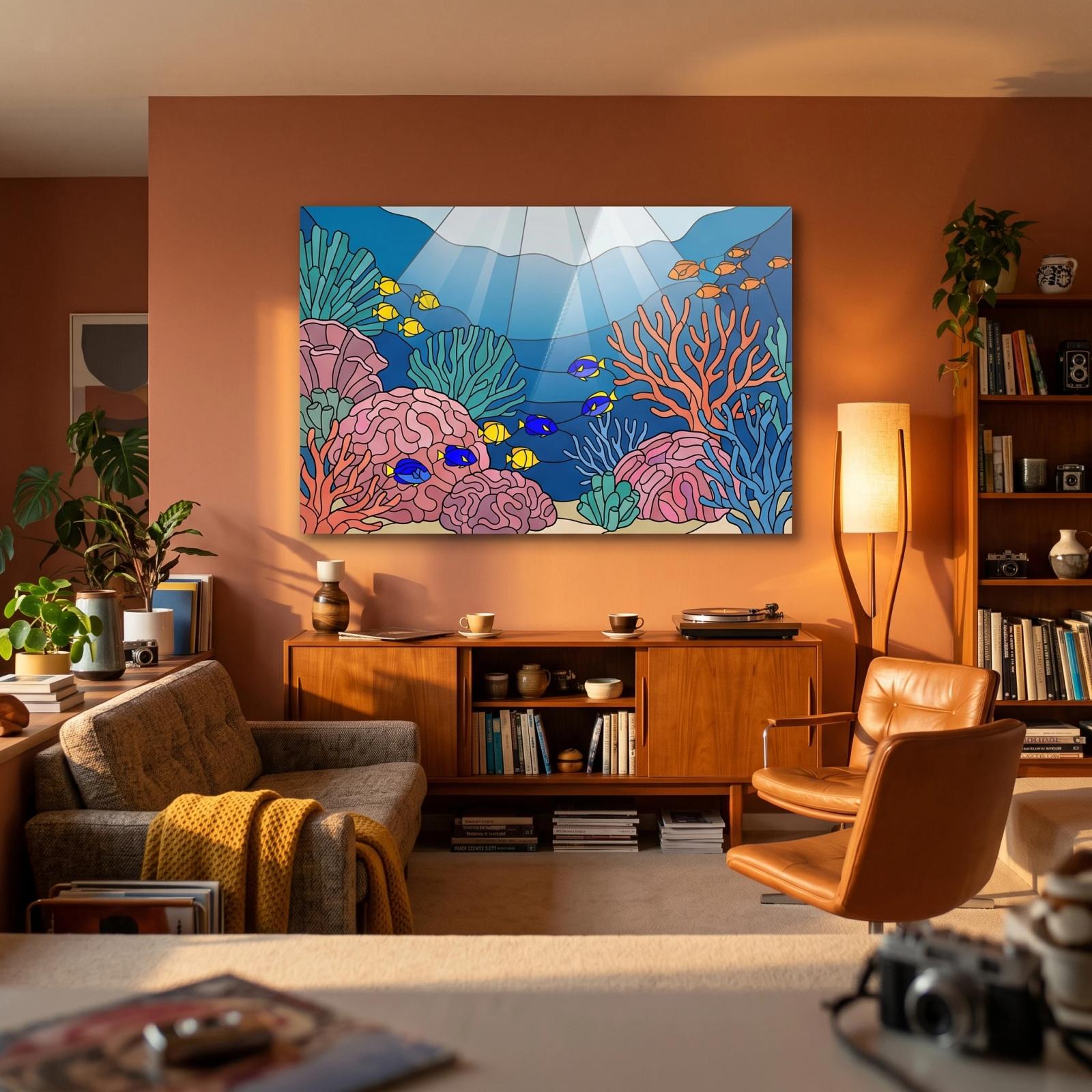 Coral Reef Glass Wall Art Stained Underwater Ocean Glass Wall Decor — 4