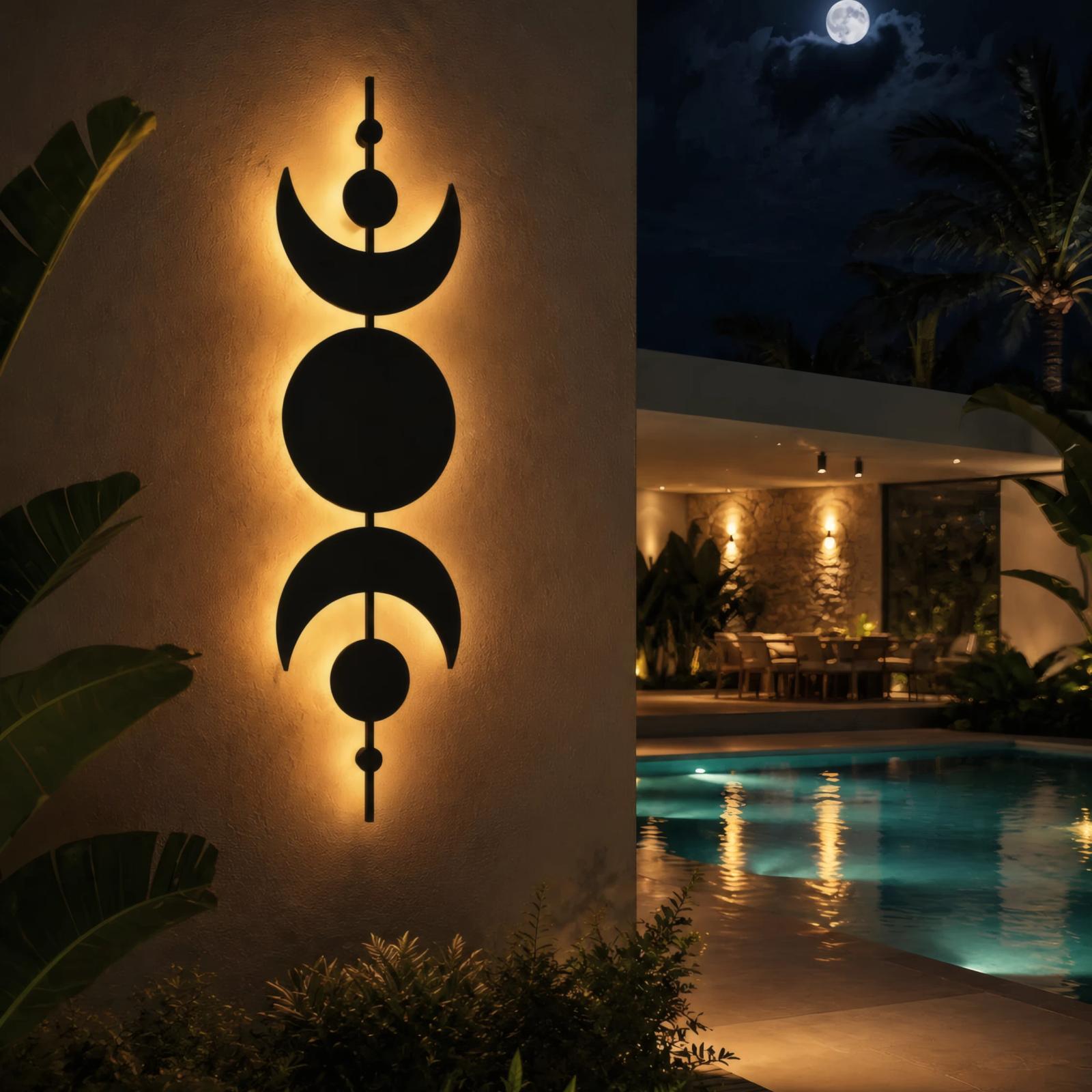 Celestial Metal LED Wall Art – Lunar Axis, Moon Phase Bedroom Decor