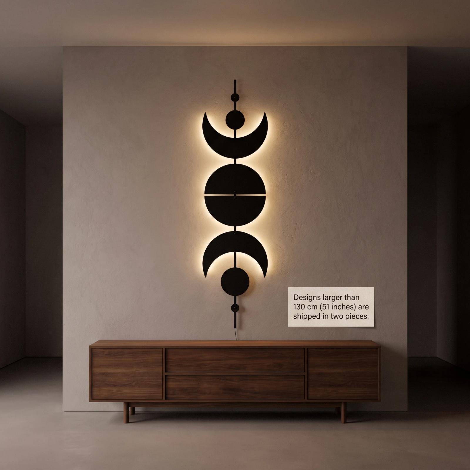 Celestial Metal LED Wall Art – Lunar Axis, Moon Phase Bedroom Decor — 10