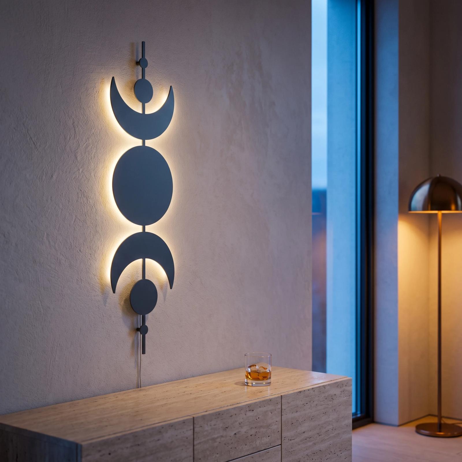 Celestial Metal LED Wall Art – Lunar Axis, Moon Phase Bedroom Decor — 2