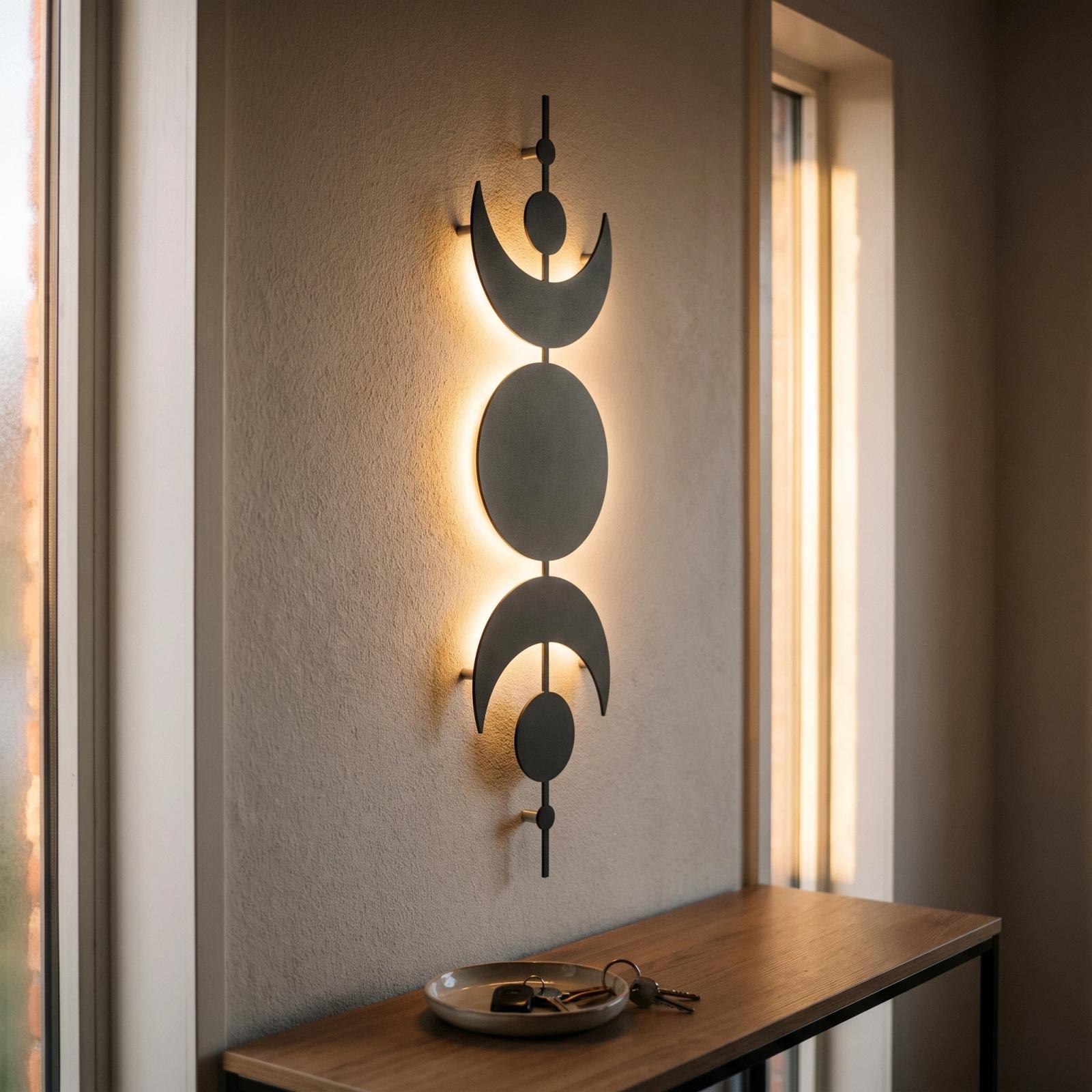 Celestial Metal LED Wall Art – Lunar Axis, Moon Phase Bedroom Decor — 5