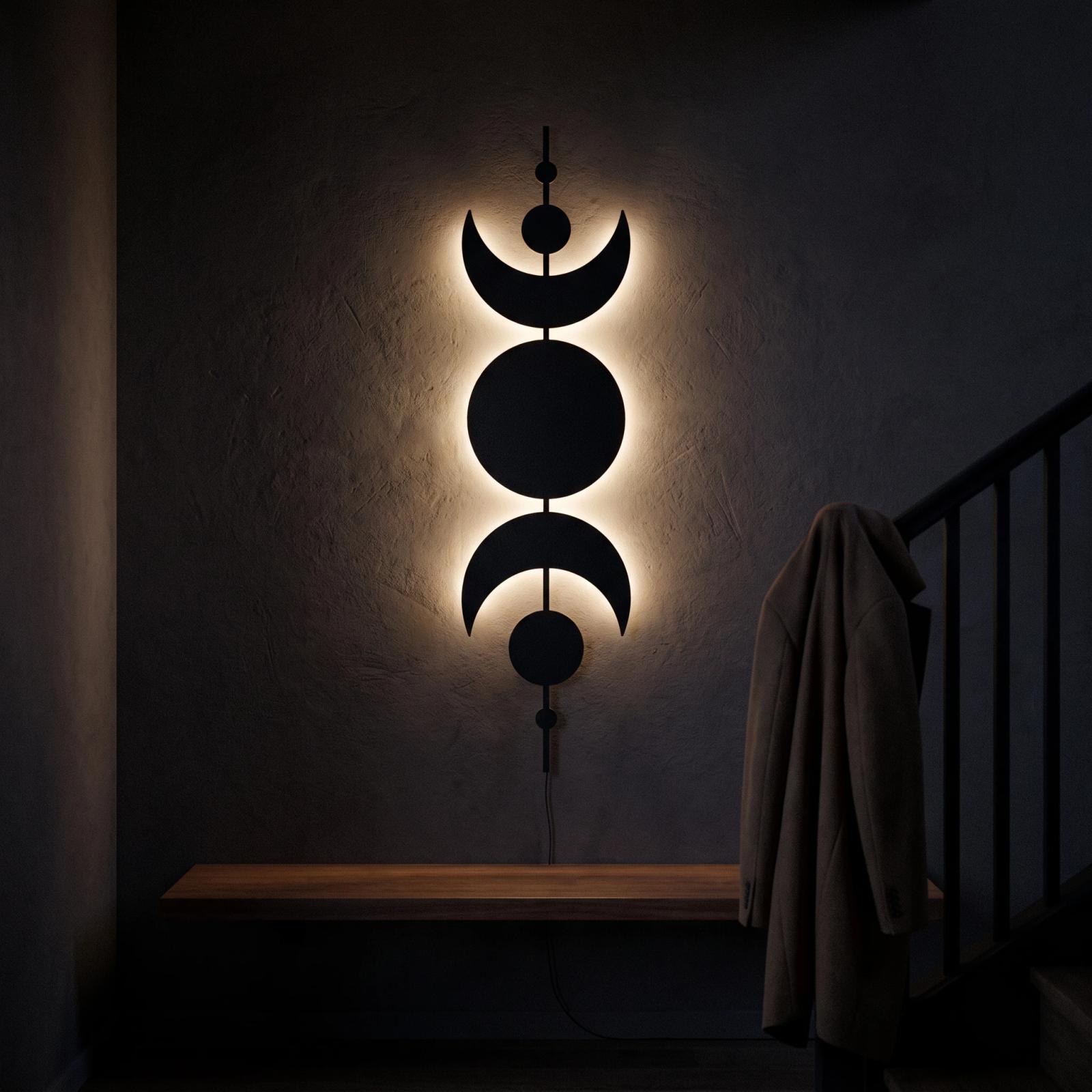 Celestial Metal LED Wall Art – Lunar Axis, Moon Phase Bedroom Decor — 7