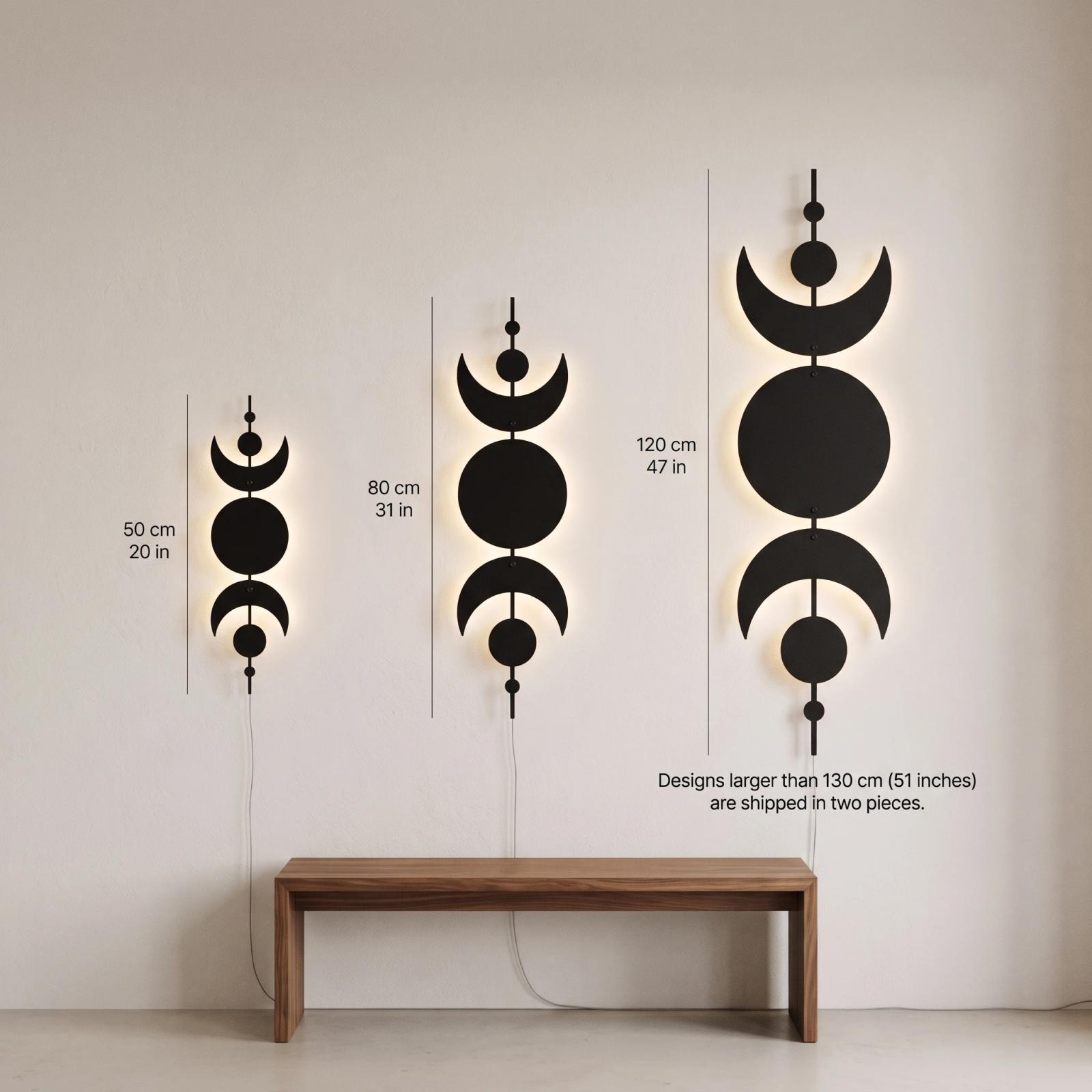 Celestial Metal LED Wall Art – Lunar Axis, Moon Phase Bedroom Decor — 9