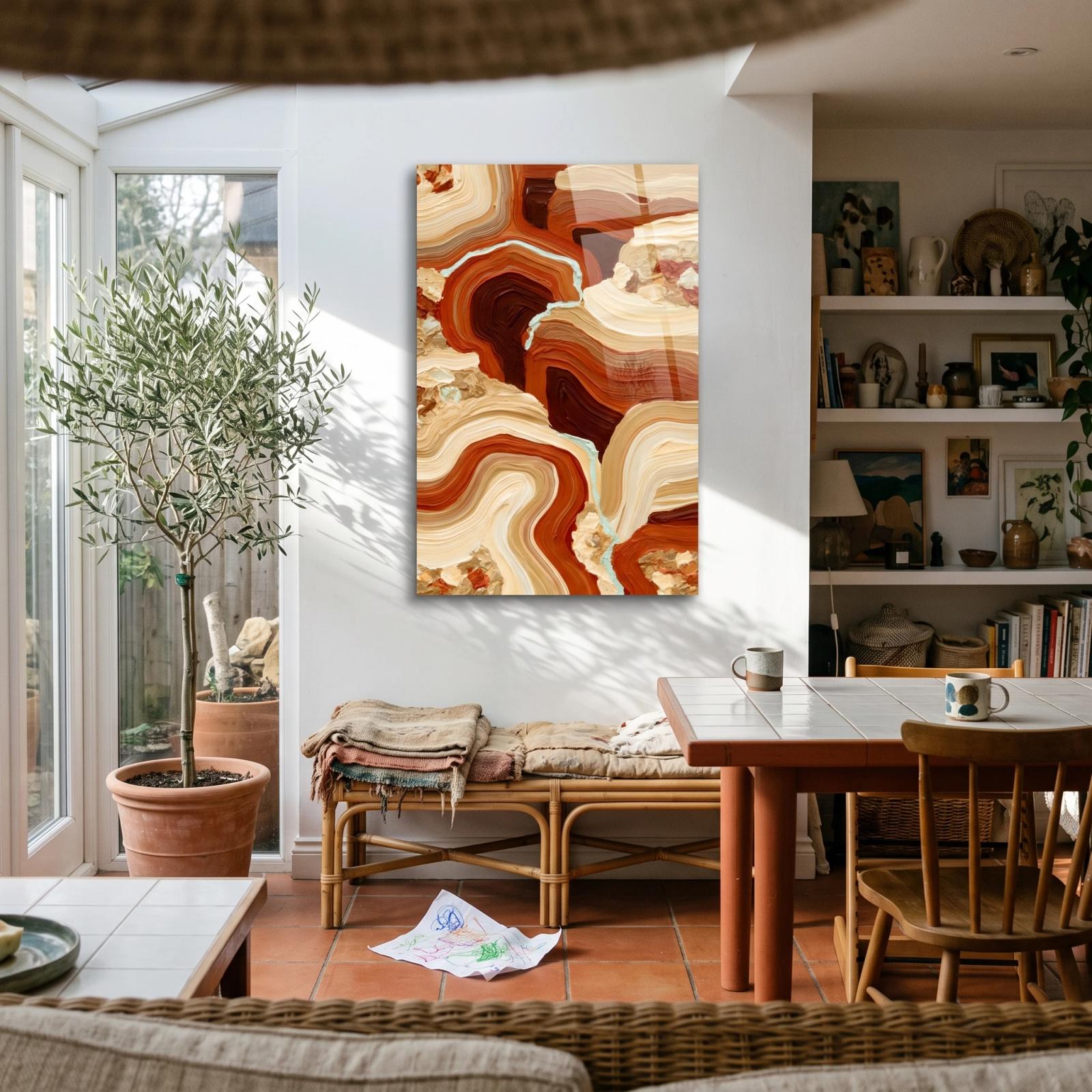 Terracotta Abstract Flow Textured Earth Tone Glass Wall Art — 5