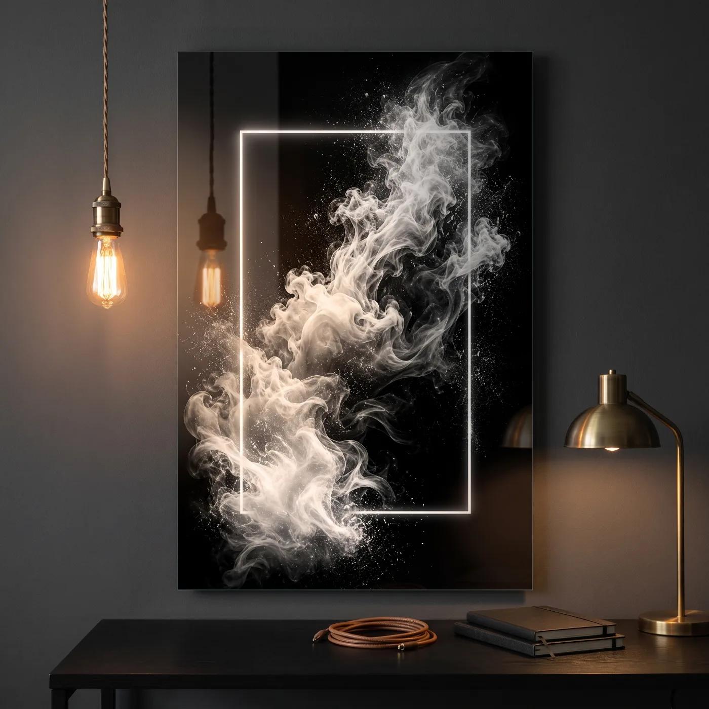 Black and White Smoke Abstract Framed Glass Wall Art — 2