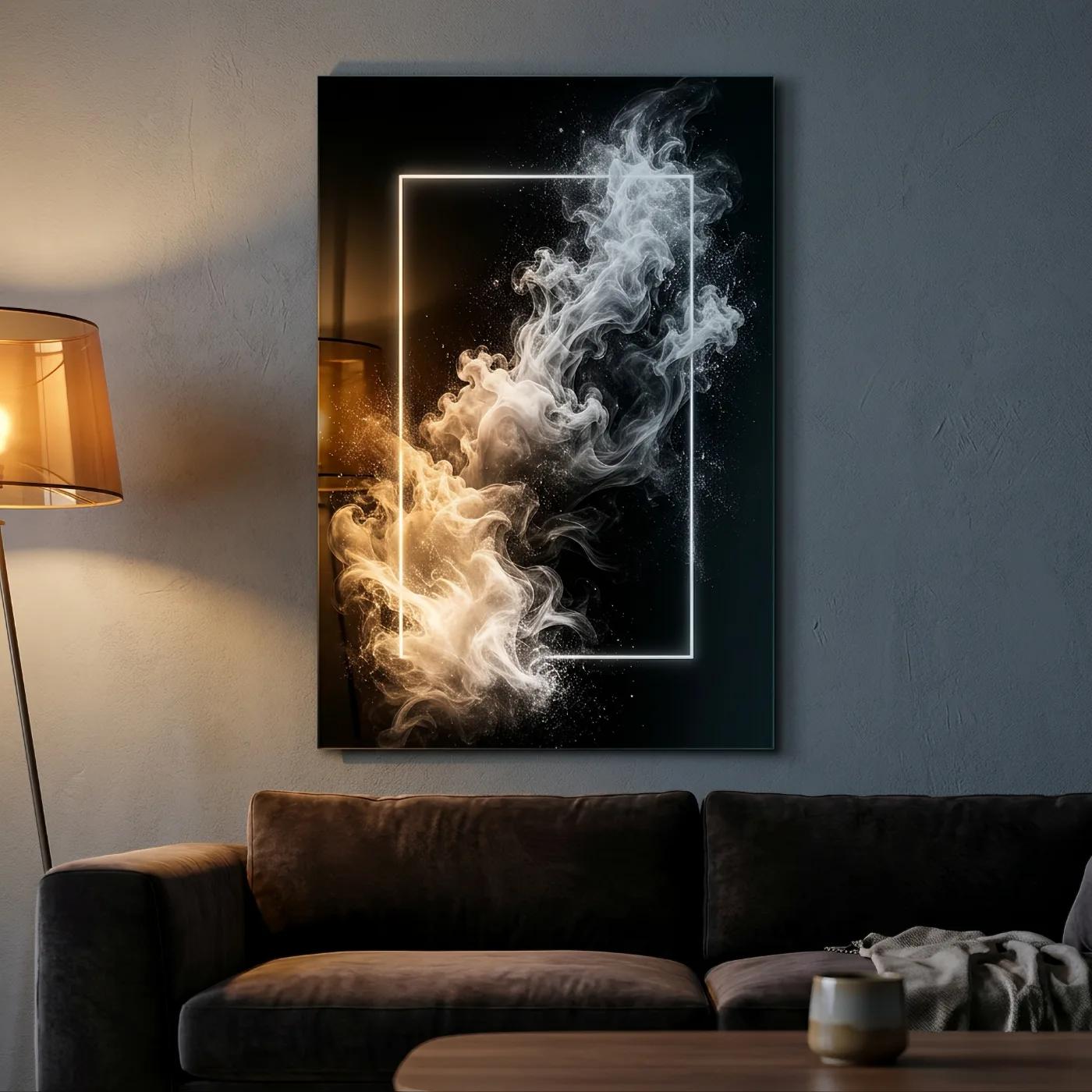 Black and White Smoke Abstract Framed Glass Wall Art — 3