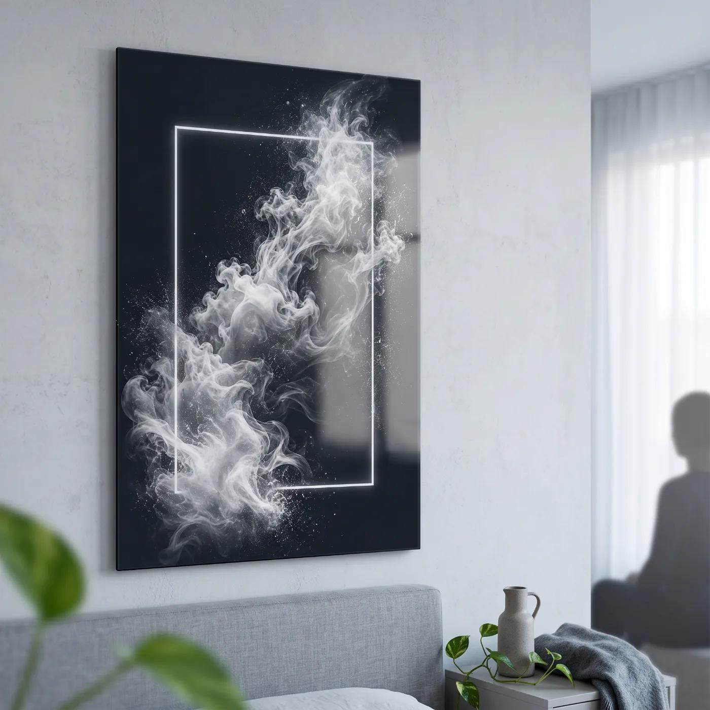 Black and White Smoke Abstract Framed Glass Wall Art — 4