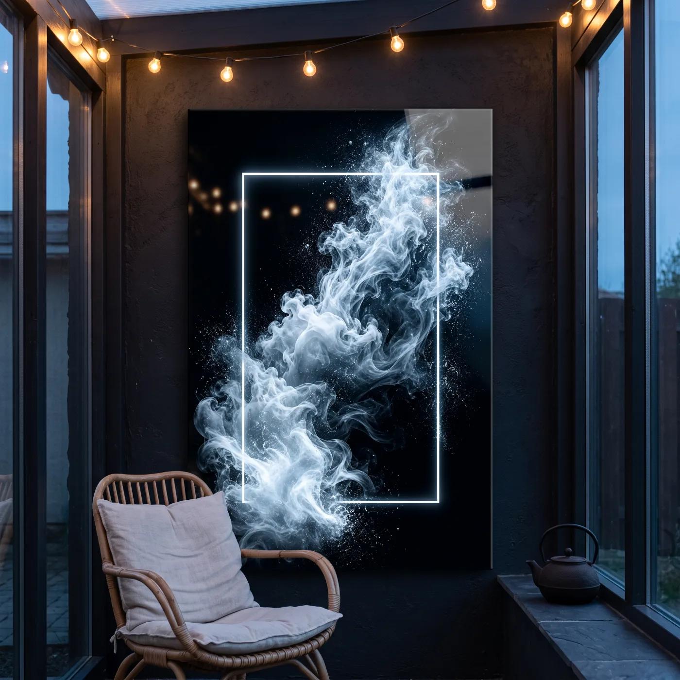 Black and White Smoke Abstract Framed Glass Wall Art — 5