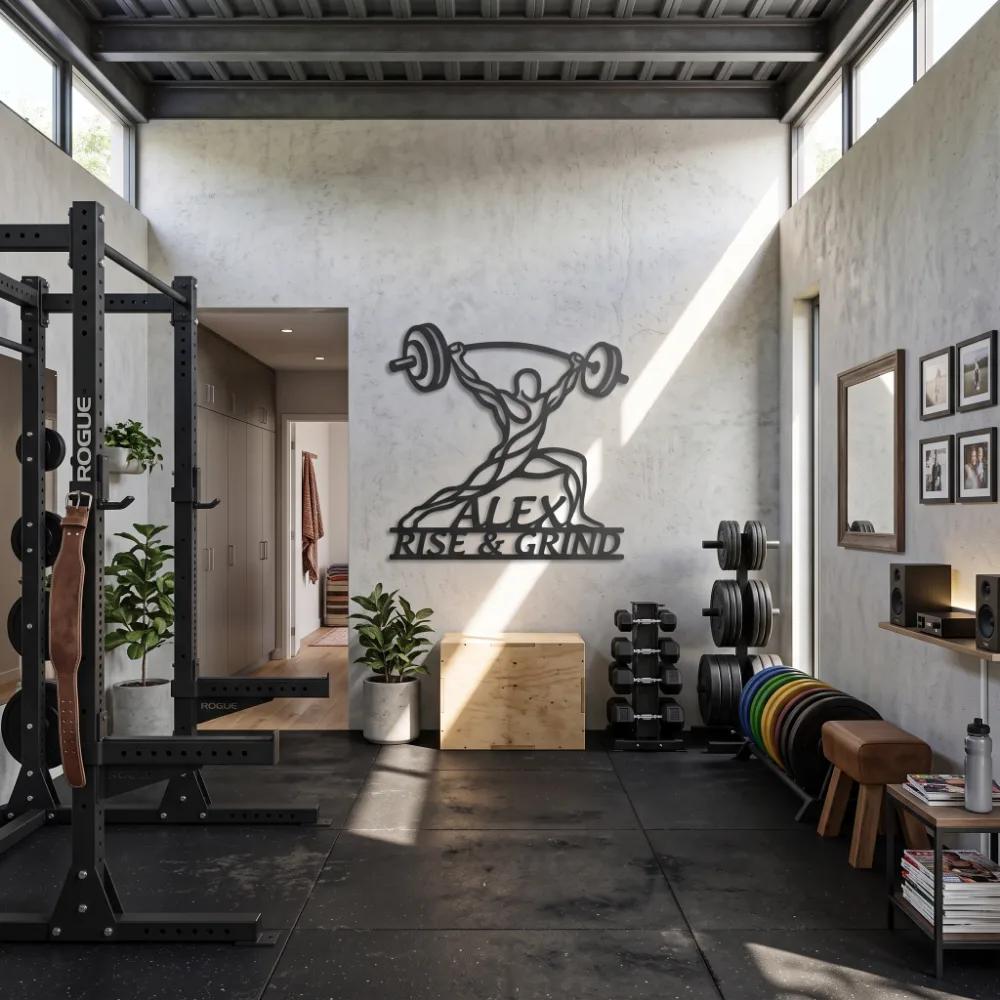 Custom Weightlifter Metal Wall Art – Power Stance Silhouette, Home Gym Decor