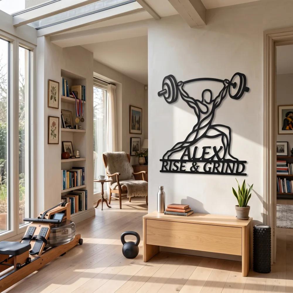 Custom Weightlifter Metal Wall Art – Power Stance Silhouette, Home Gym Decor — 4