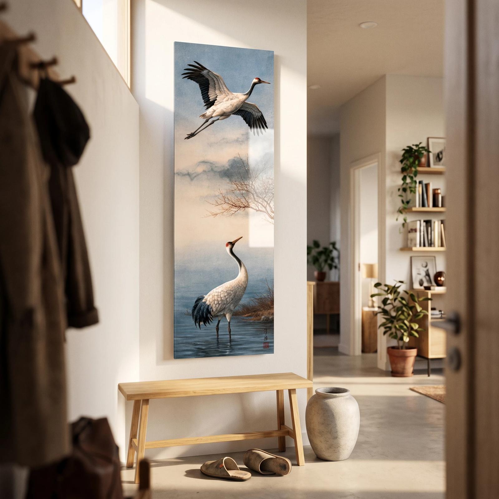 Red-Crowned Crane Asian Ink Bird Glass Wall Art — 3