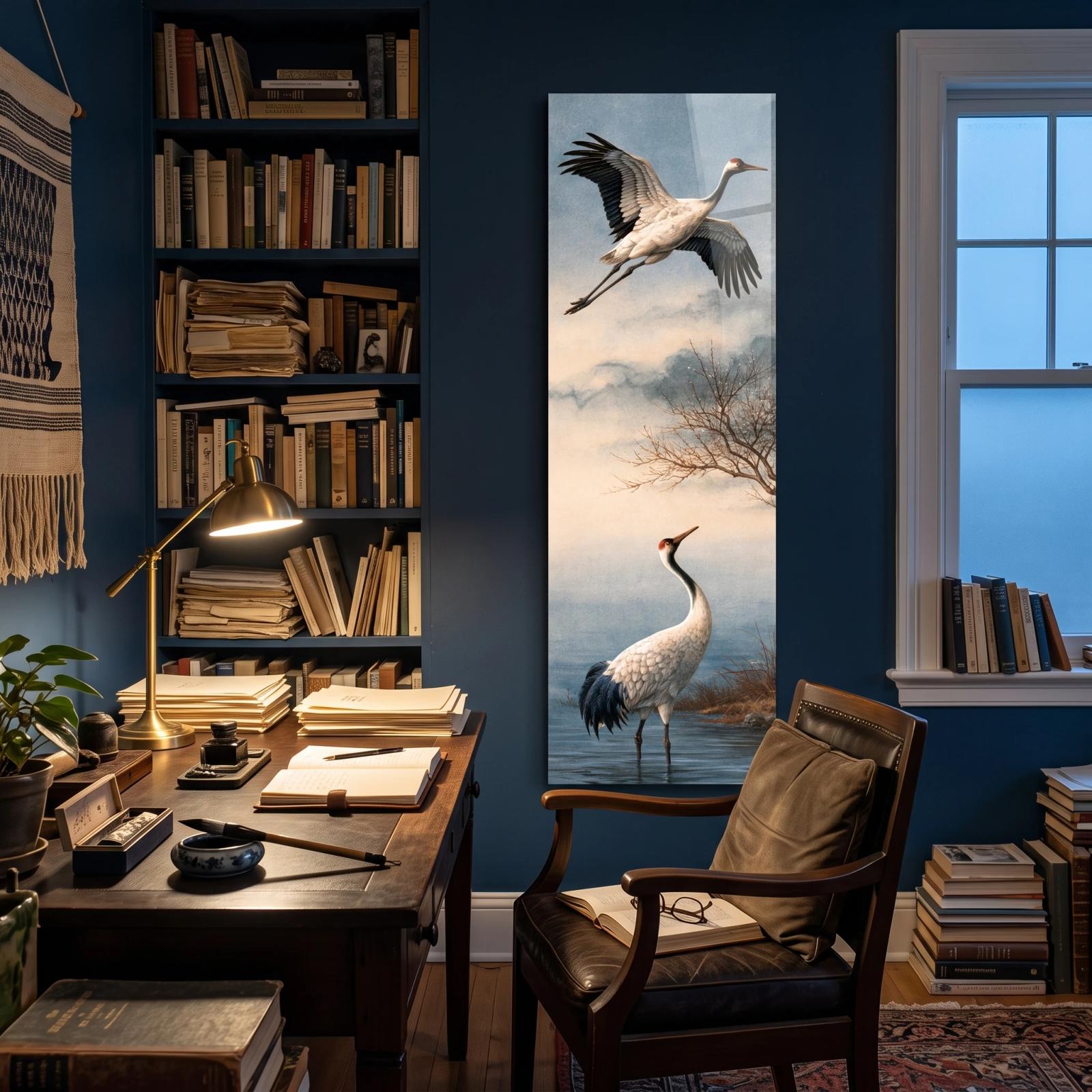 Red-Crowned Crane Asian Ink Bird Glass Wall Art — 4