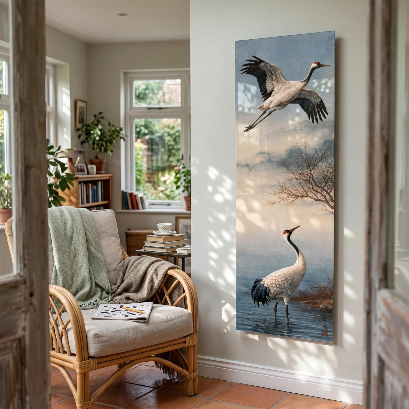 Red-Crowned Crane Asian Ink Bird Glass Wall Art — 5