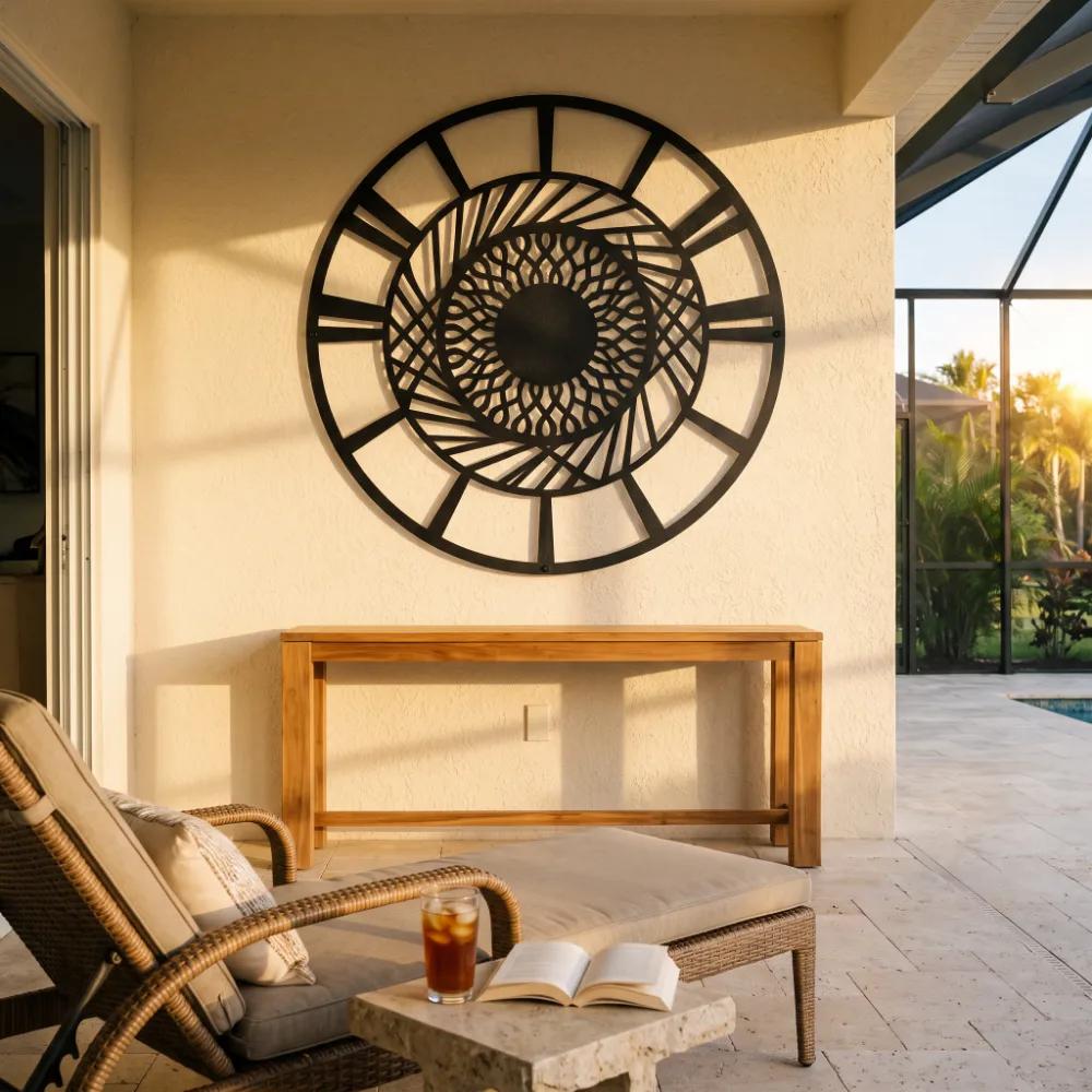 Mandala Metal Wall Art Round Geometric Decor – Solaris Coil, Living Room Statement Piece — 4