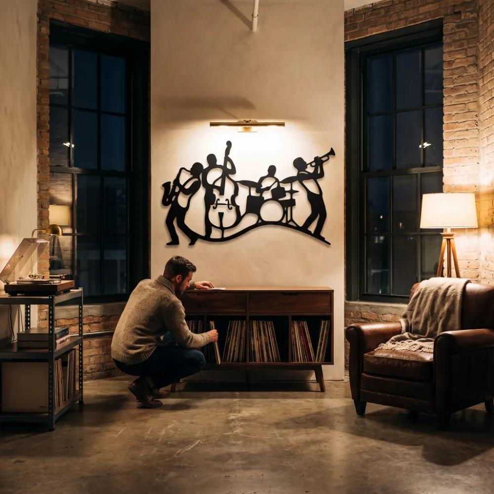 Jazz Band Metal Silhouette Wall Art – Midnight Ensemble, Music Room Lounge Decor — 6