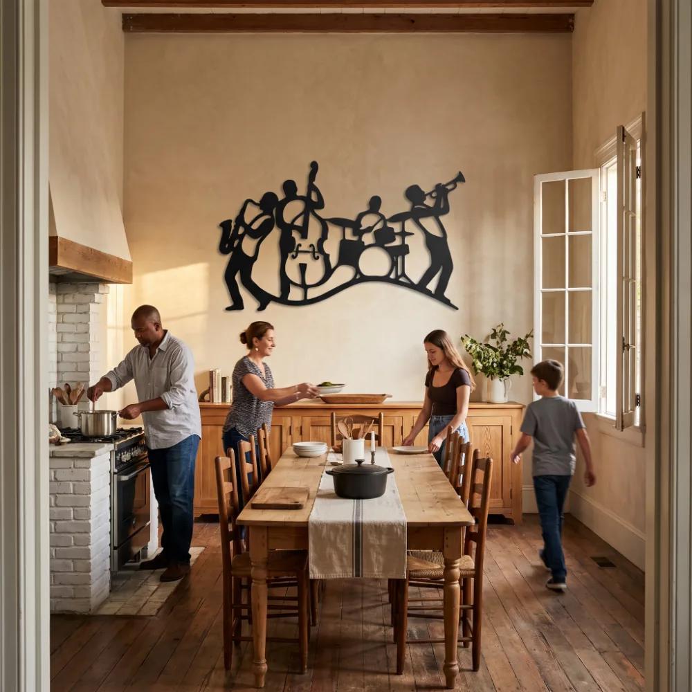 Jazz Band Metal Silhouette Wall Art – Midnight Ensemble, Music Room Lounge Decor — 9