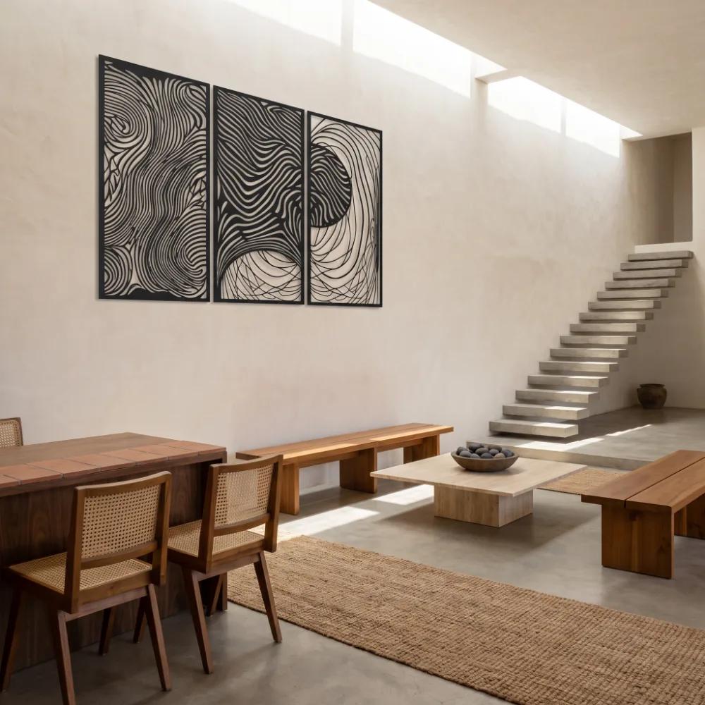 Abstract Line Metal Triptych Wall Art – Kinetic Grain, Modern Living Room Decor — 5