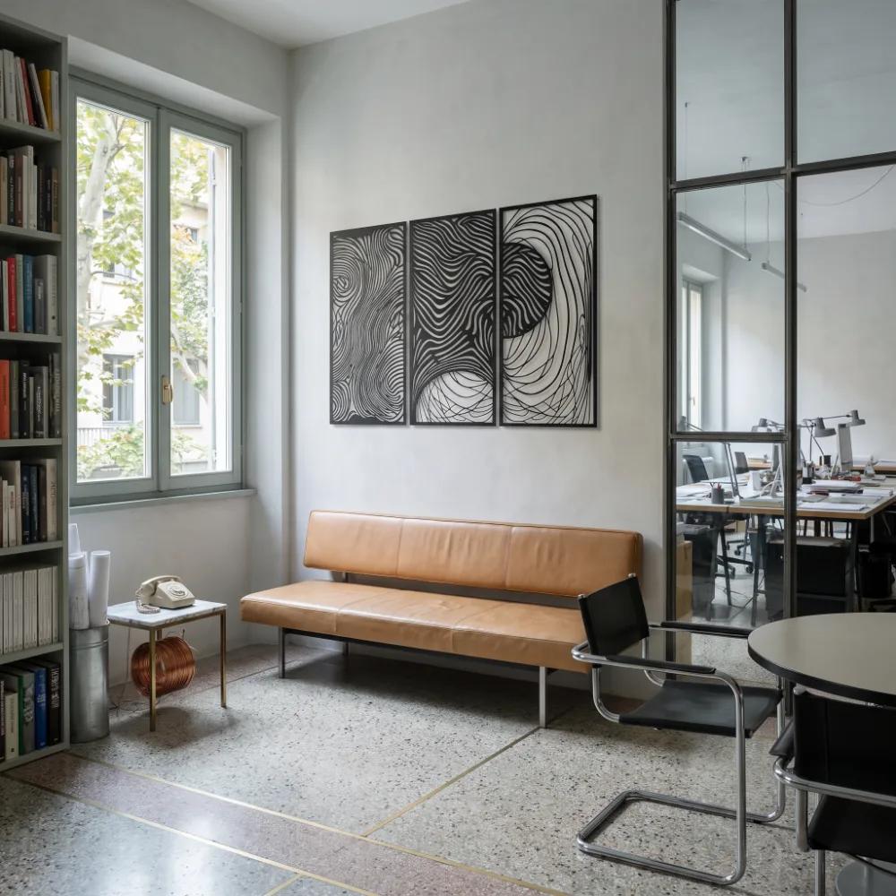 Abstract Line Metal Triptych Wall Art – Kinetic Grain, Modern Living Room Decor — 8