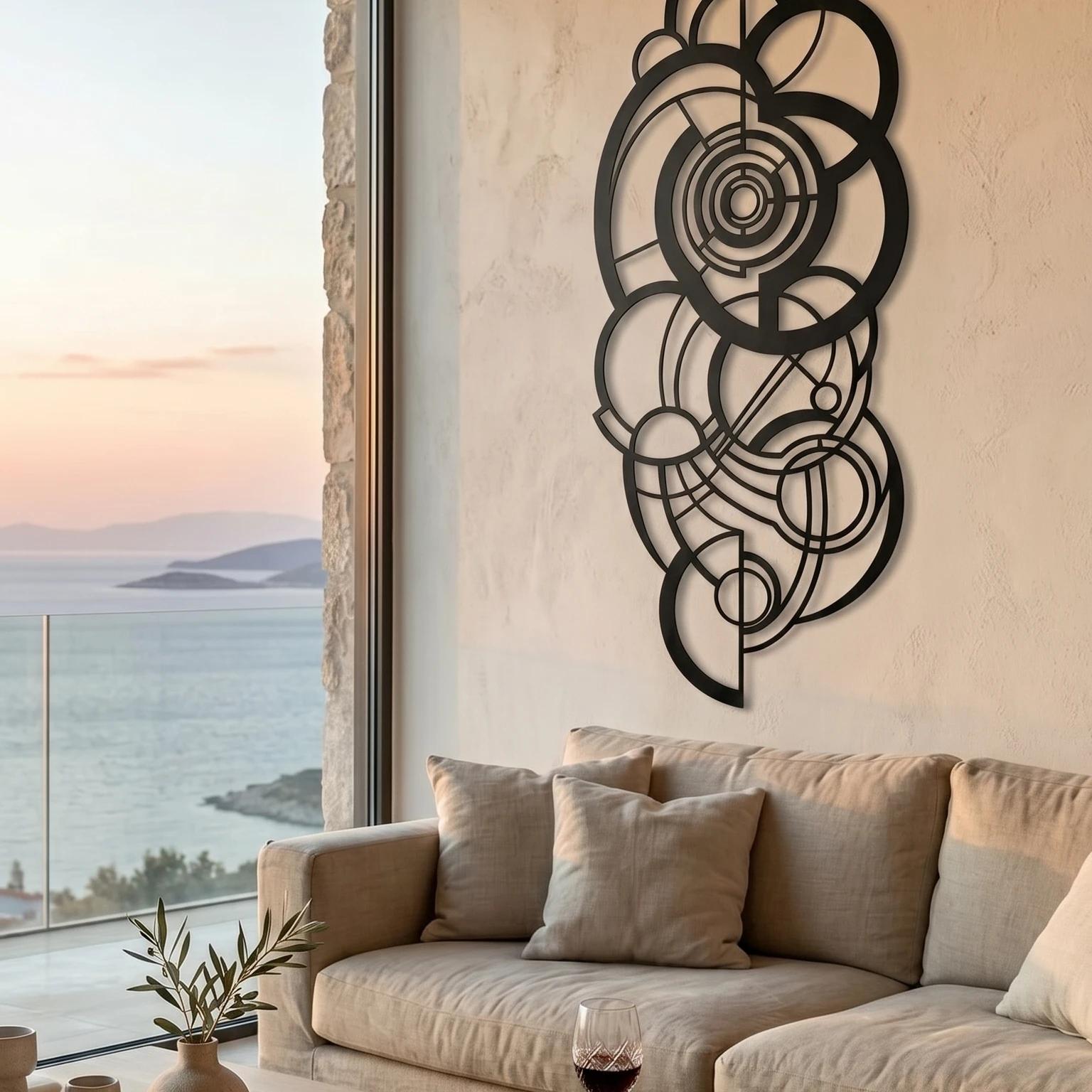 Geometric Abstract Metal Wall Art – Retro Orbit, Living Room Decor — 10