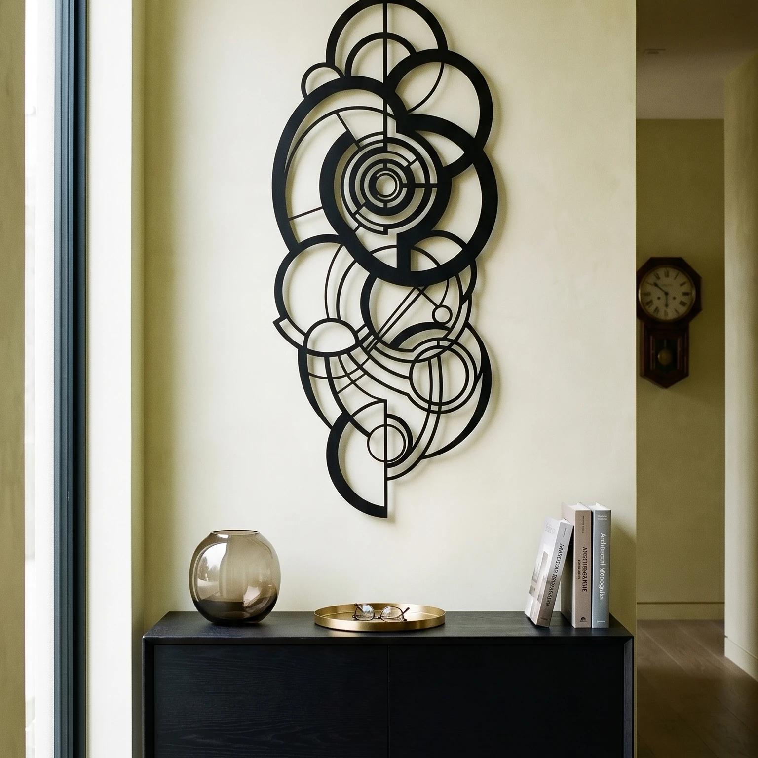 Geometric Abstract Metal Wall Art – Retro Orbit, Living Room Decor — 7