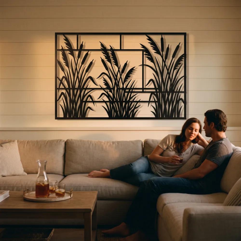 Cattail Metal Wall Art – Marsh Grass, Living Room Decor — 5
