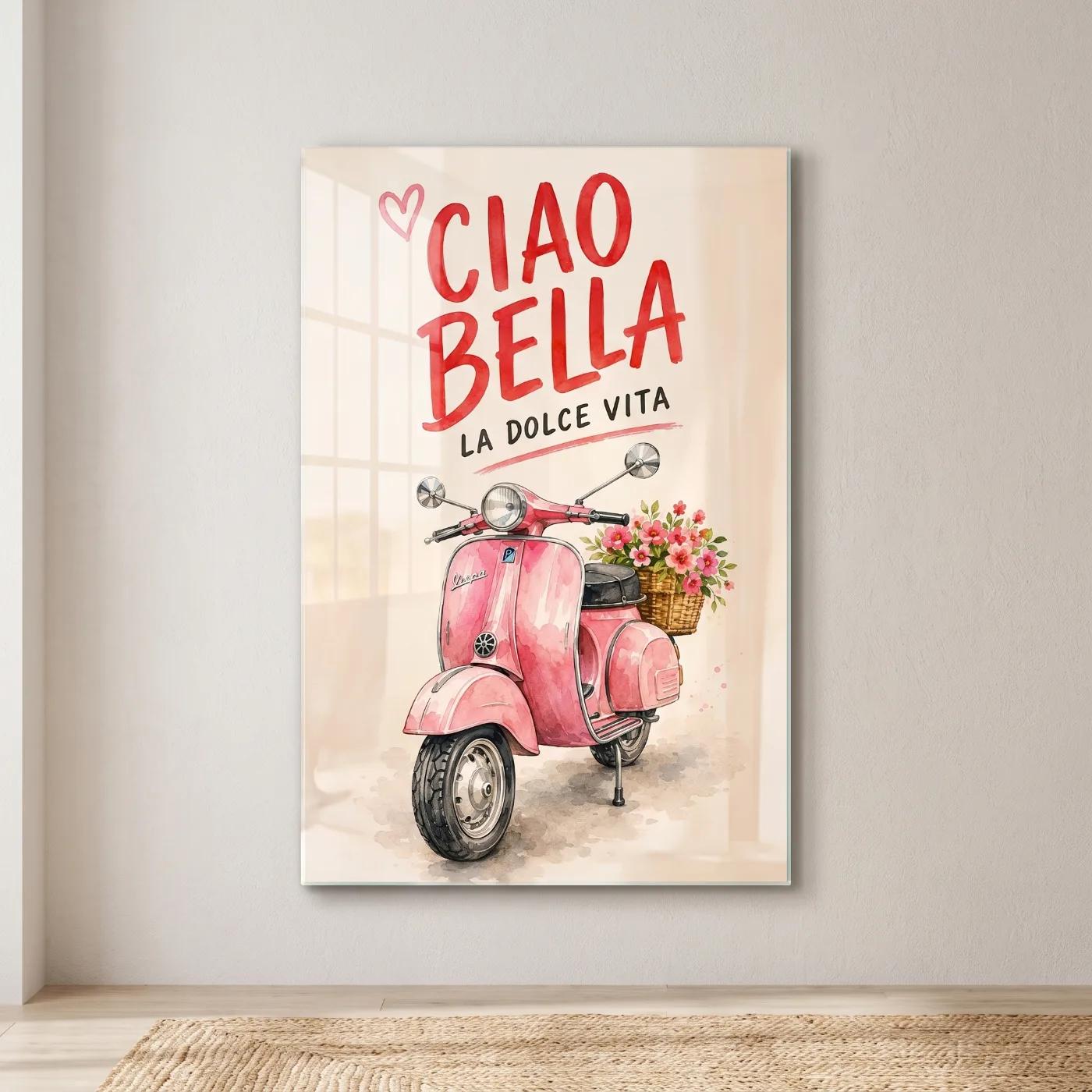 Pink Vespa Wall Art La Dolce Vita Italian Glass Wall Art