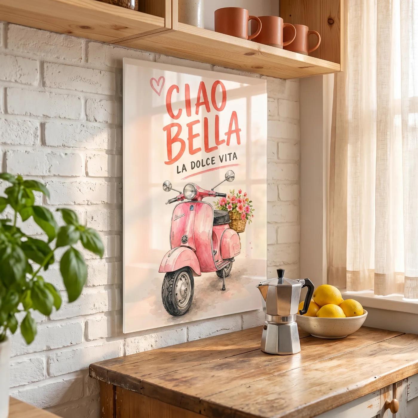 Pink Vespa Wall Art La Dolce Vita Italian Glass Wall Art — 2
