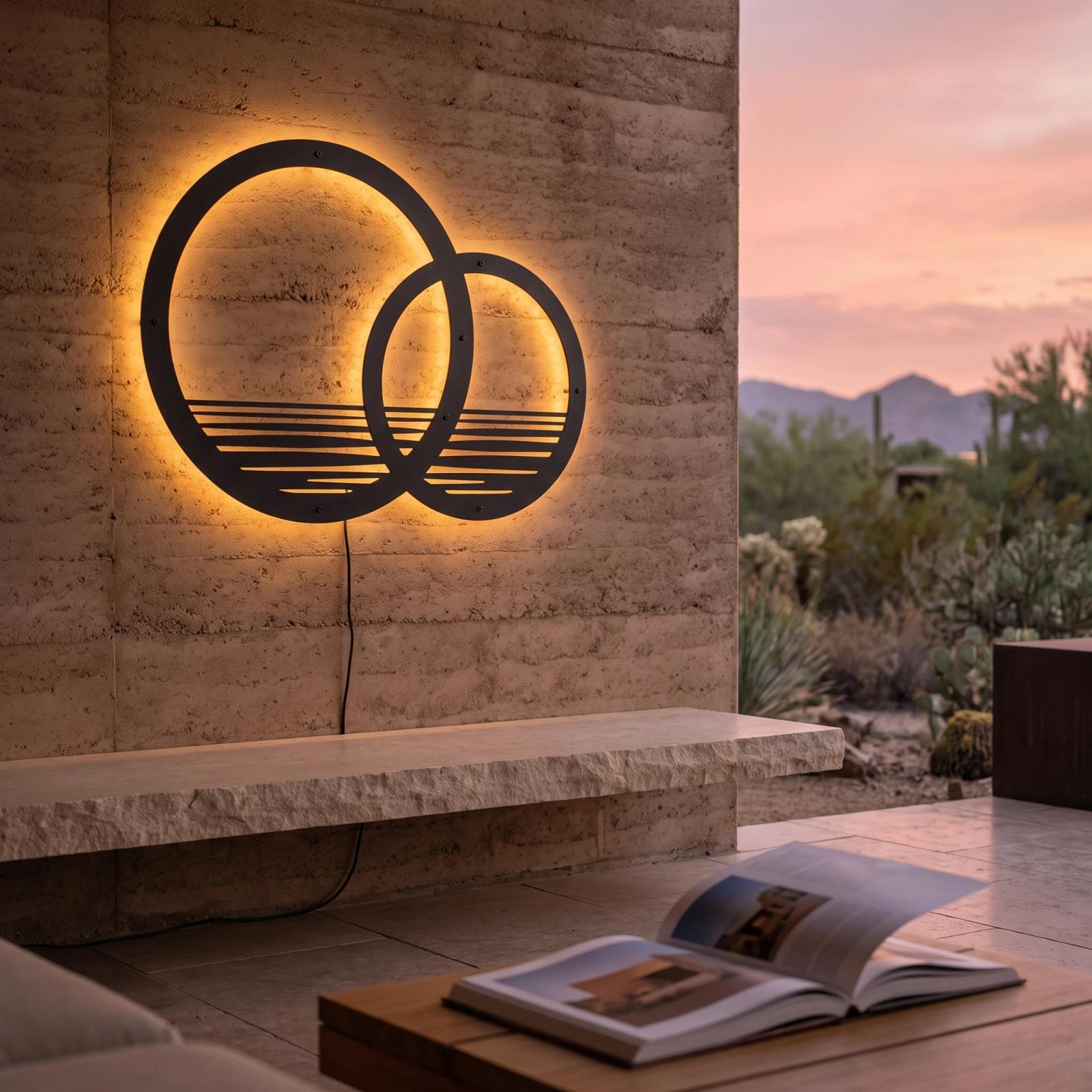 Minimalist Sunset Metal Wall Art – Interlocking Horizon, Modern Living Room Decor