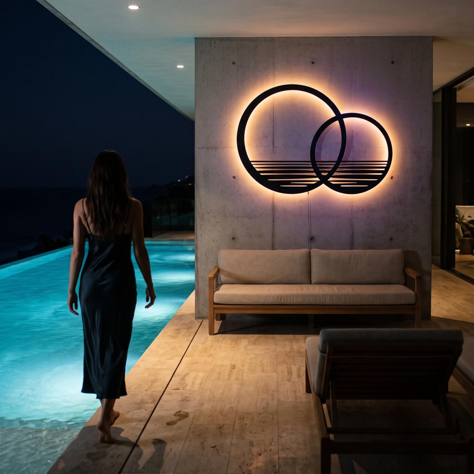 Minimalist Sunset Metal Wall Art – Interlocking Horizon, Modern Living Room Decor — 11
