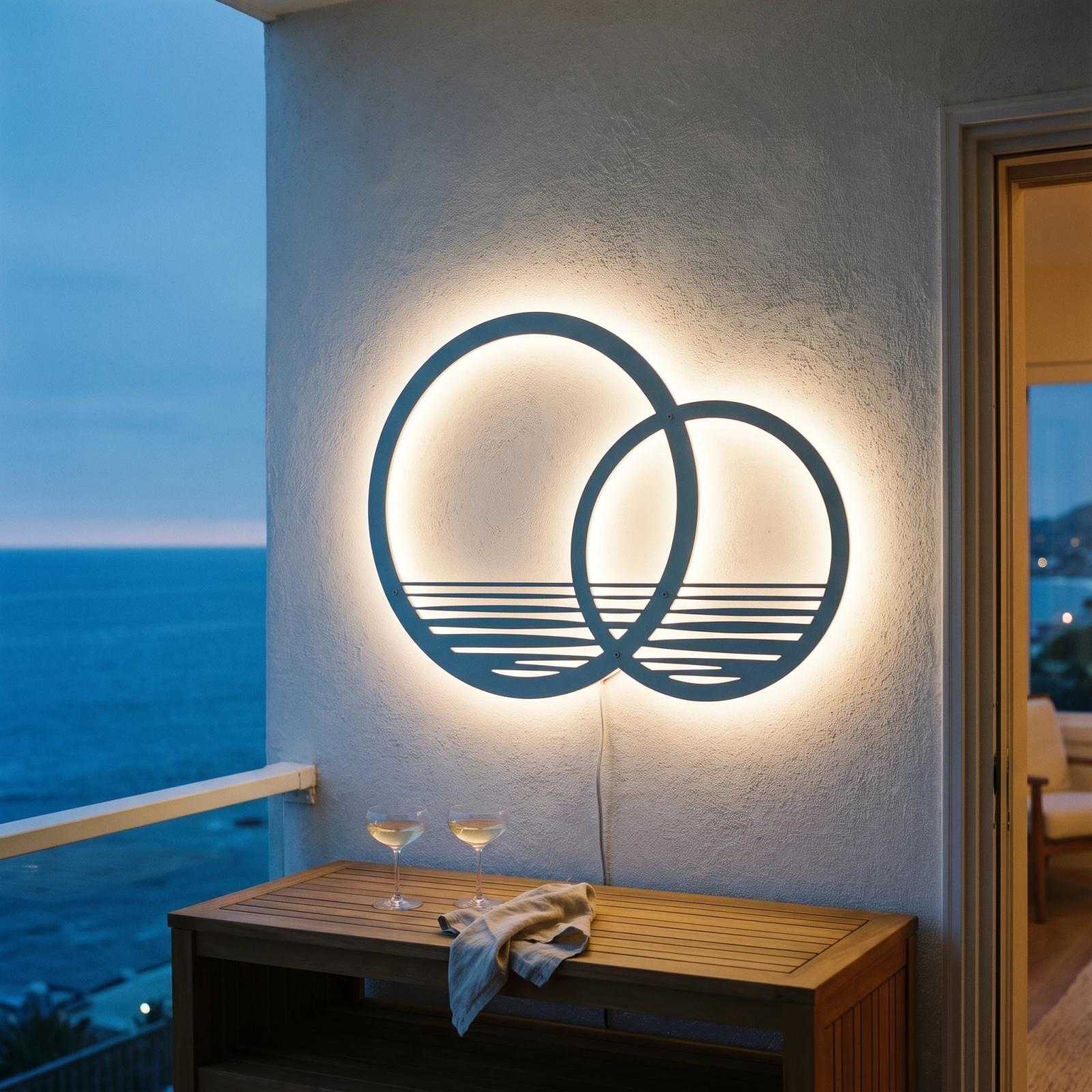 Minimalist Sunset Metal Wall Art – Interlocking Horizon, Modern Living Room Decor — 2