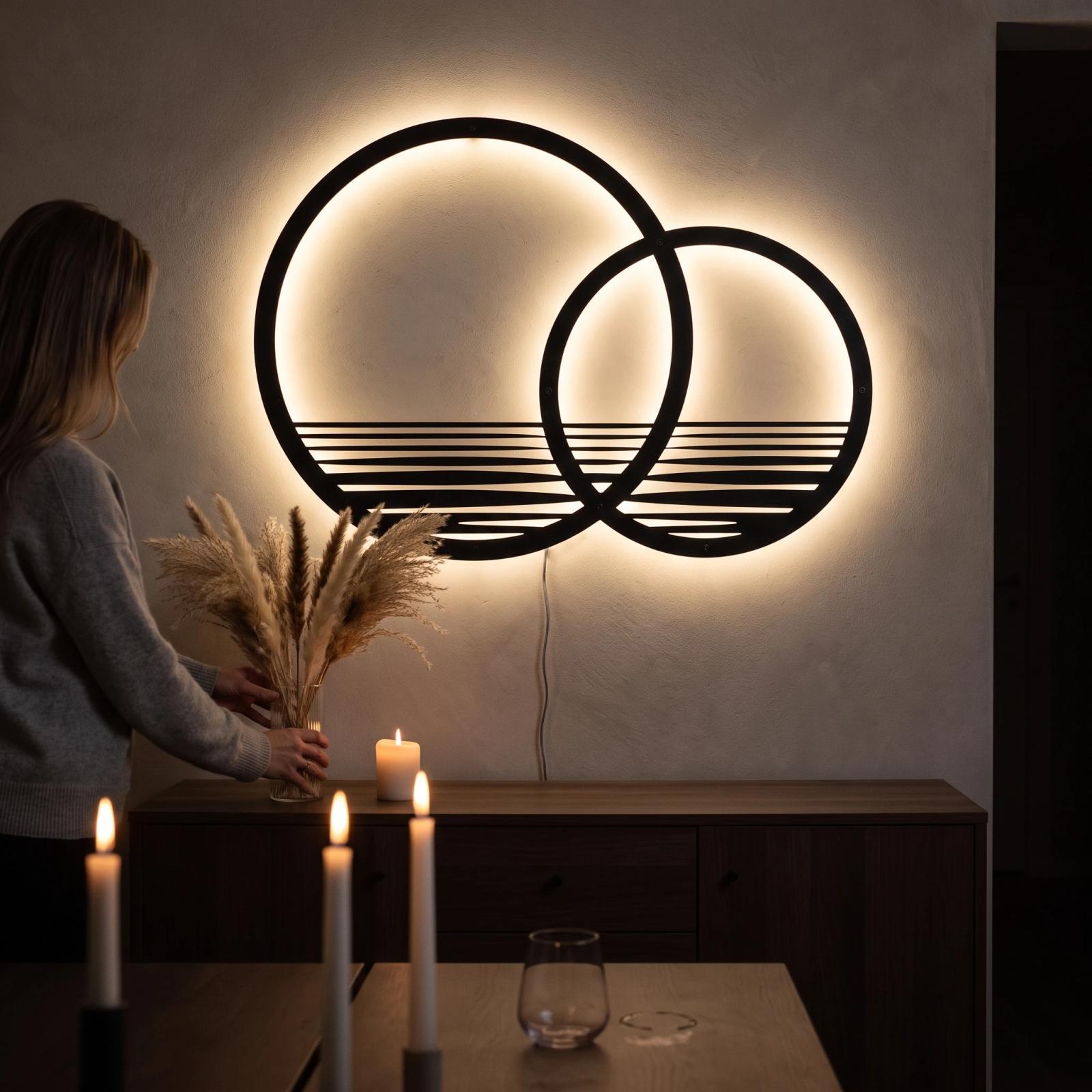 Minimalist Sunset Metal Wall Art – Interlocking Horizon, Modern Living Room Decor — 6