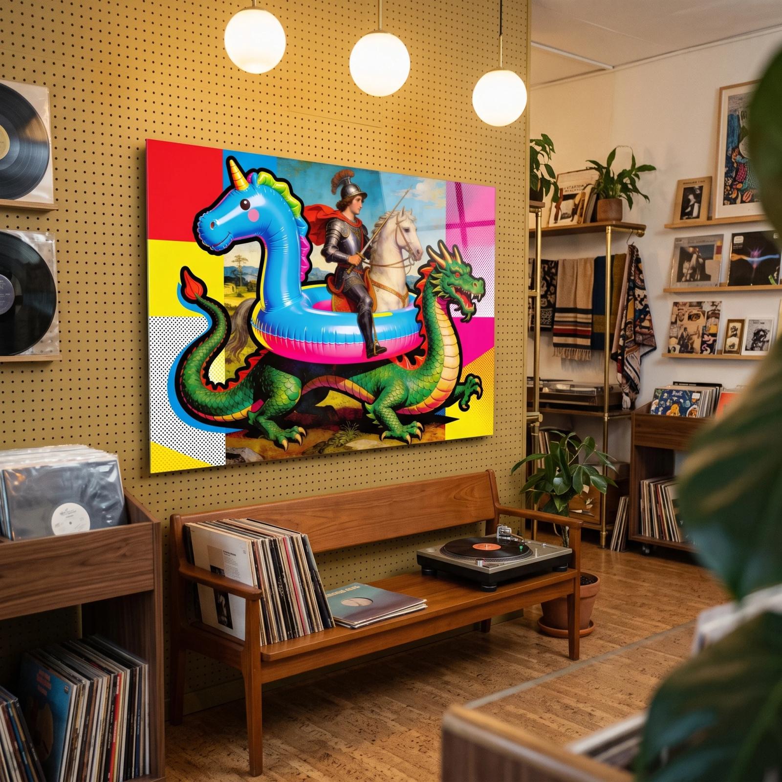 Pop Art Knight Dragon Maximalist Tempered Glass Wall Art — 2