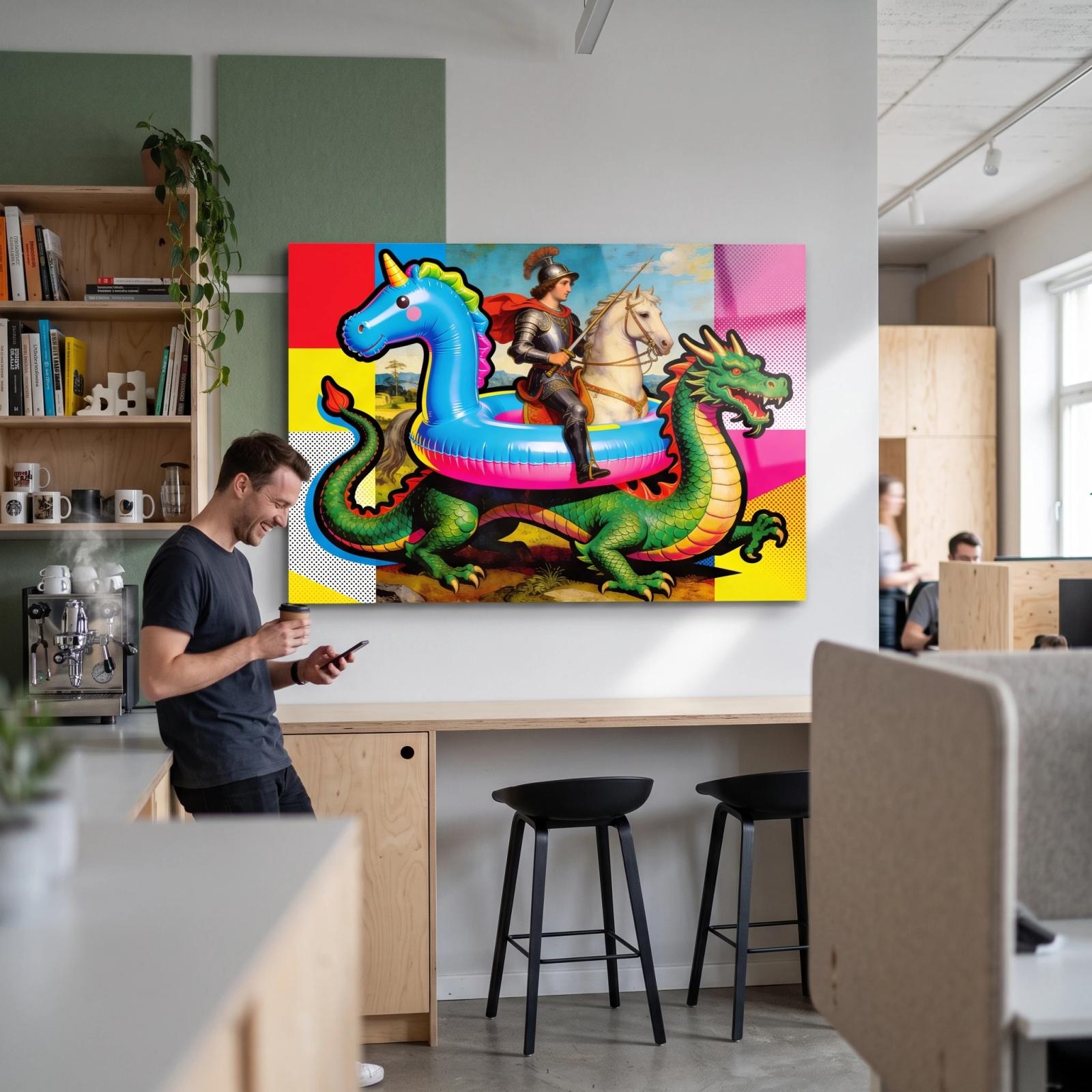 Pop Art Knight Dragon Maximalist Tempered Glass Wall Art — 3