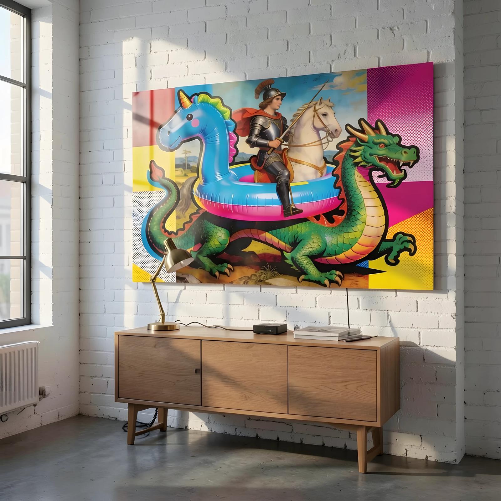 Pop Art Knight Dragon Maximalist Tempered Glass Wall Art — 4