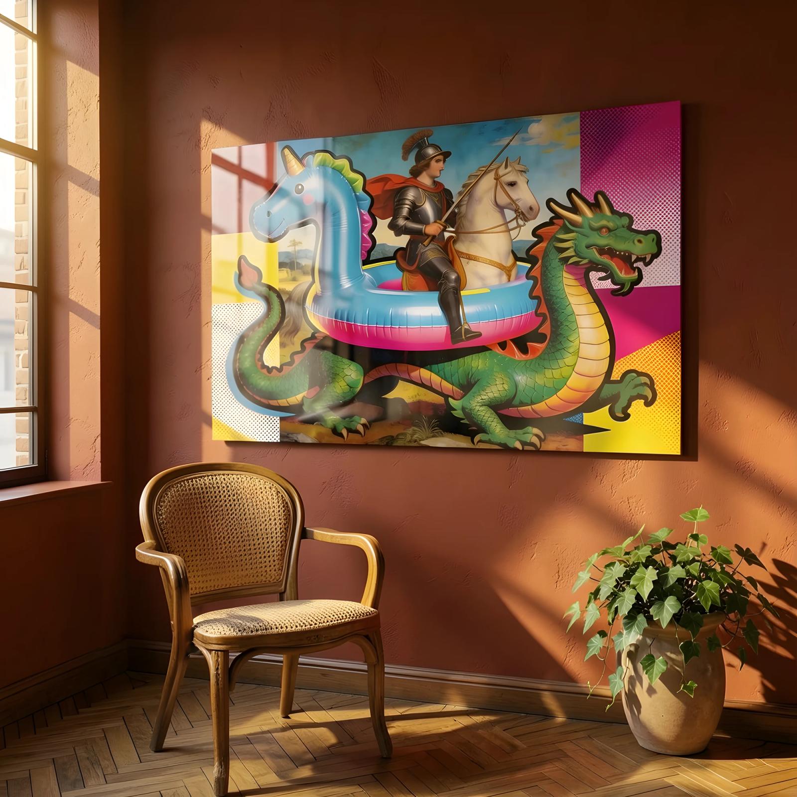 Pop Art Knight Dragon Maximalist Tempered Glass Wall Art — 5