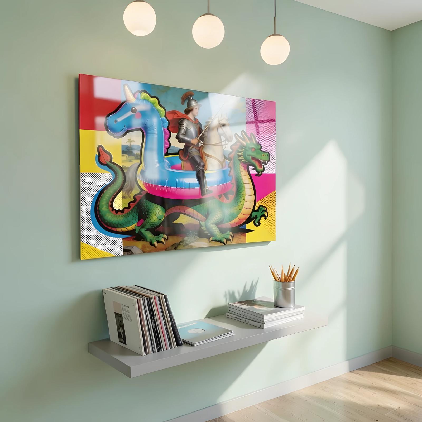 Pop Art Knight Dragon Maximalist Tempered Glass Wall Art — 6