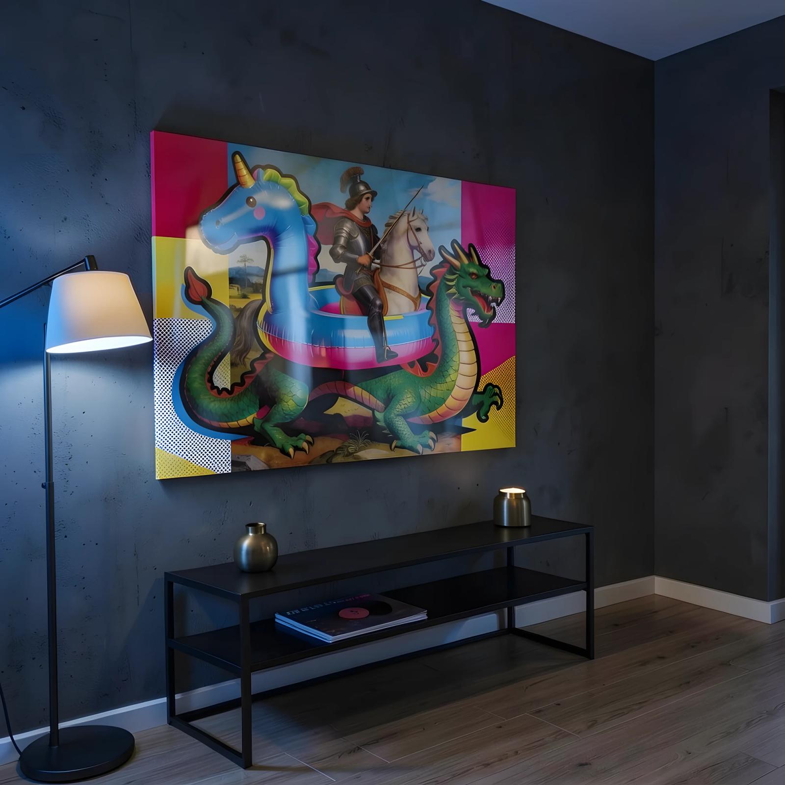Pop Art Knight Dragon Maximalist Tempered Glass Wall Art — 7