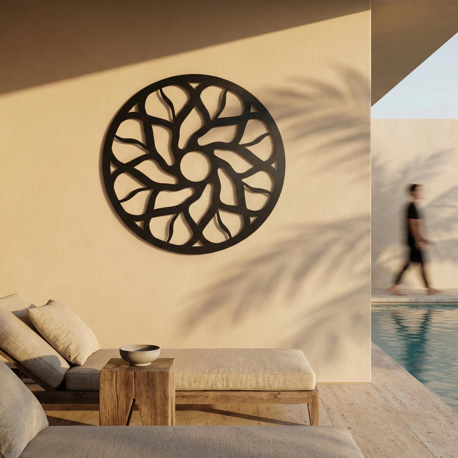 Geometric Rosette Metal Wall Art – Solar Bloom, Entryway Decor