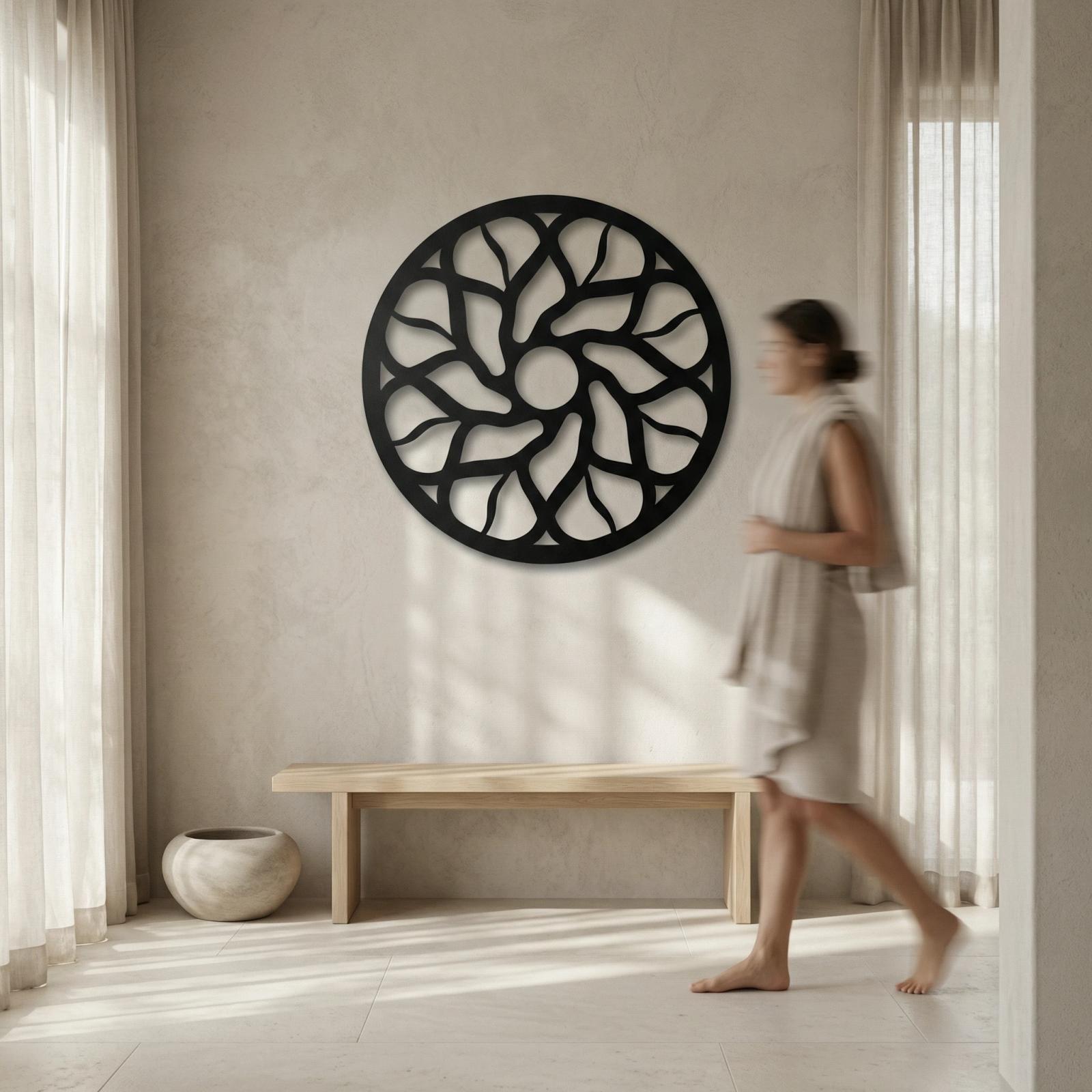 Geometric Rosette Metal Wall Art – Solar Bloom, Entryway Decor — 5