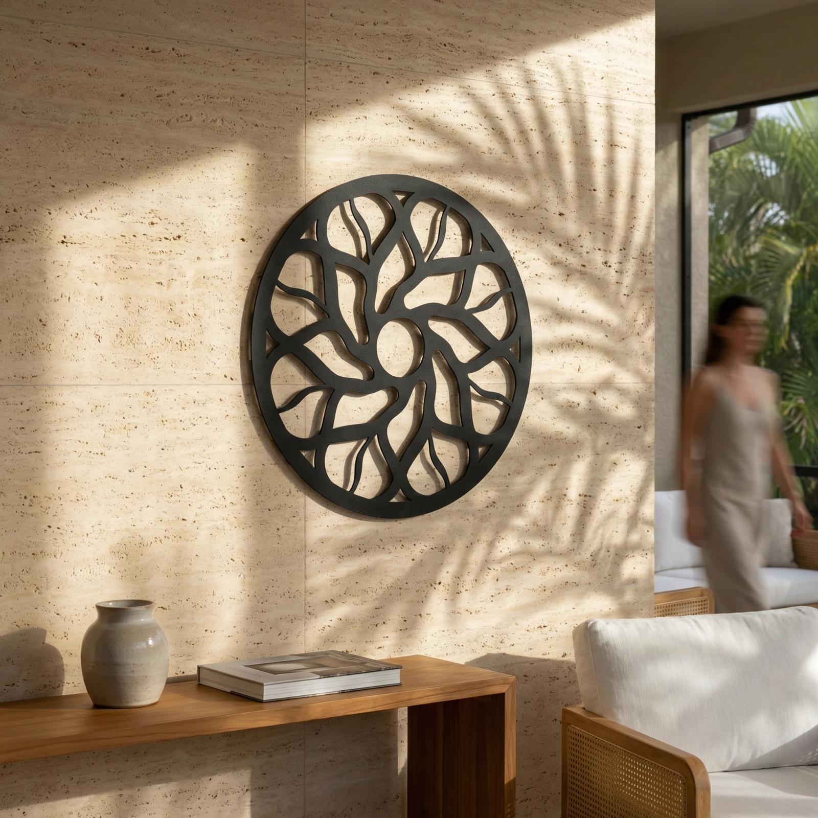 Geometric Rosette Metal Wall Art – Solar Bloom, Entryway Decor — 6