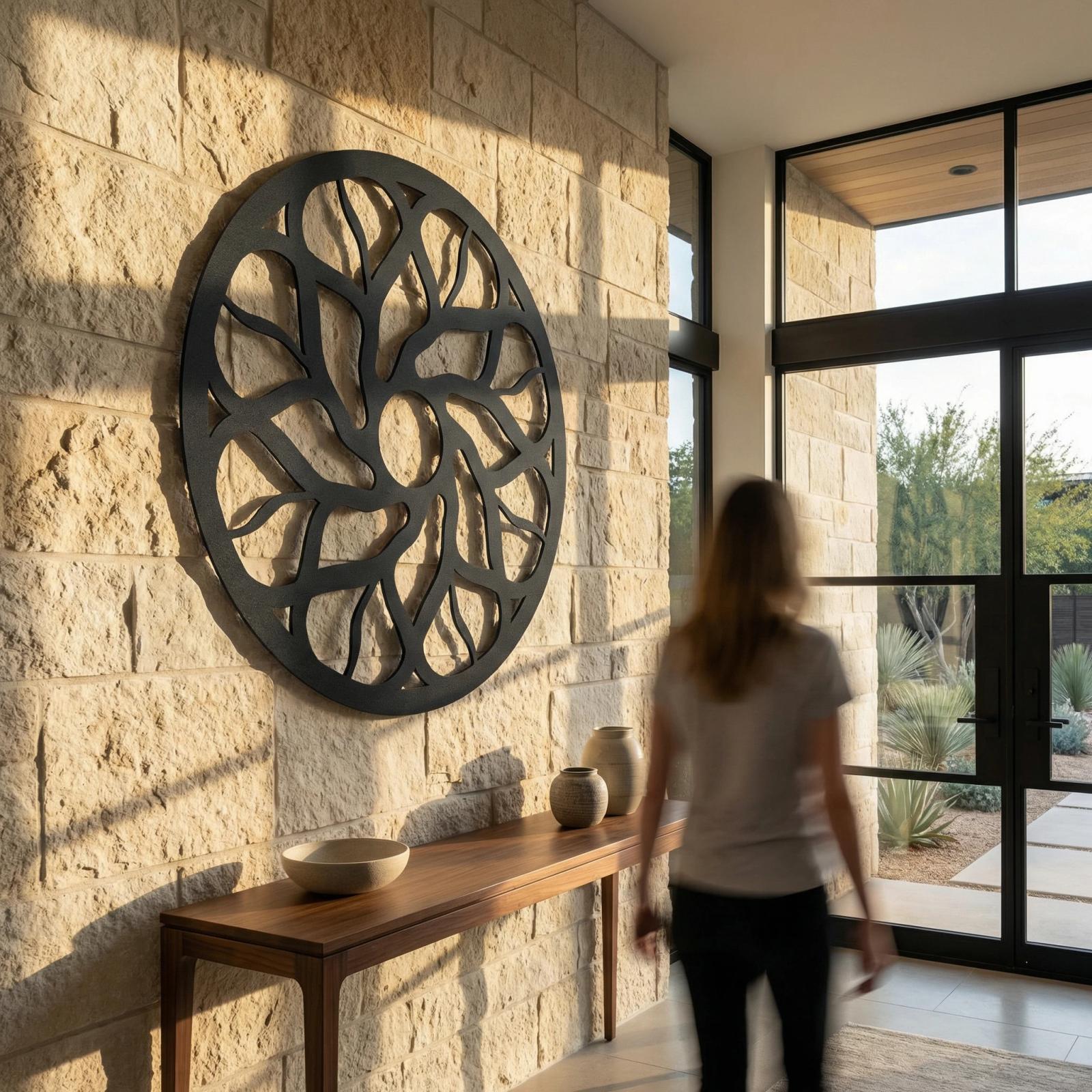 Geometric Rosette Metal Wall Art – Solar Bloom, Entryway Decor — 7