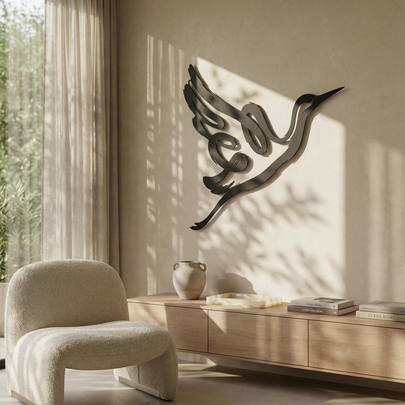 Flying Bird Metal Wall Art – Abstract Heron Flight Silhouette, Minimalist Home Decor — 6