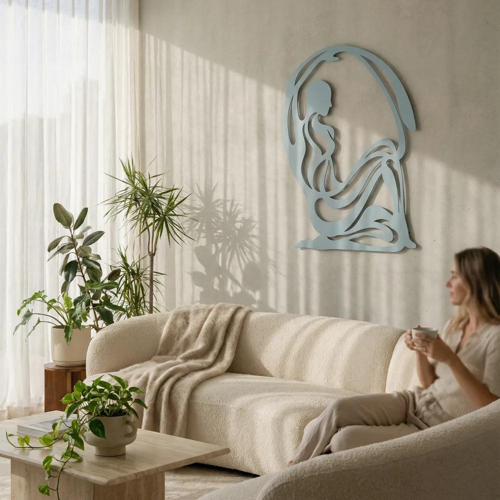 Abstract Female Figure Metal Wall Art – Contemplative Embrace, Primary Bedroom Decor — 5